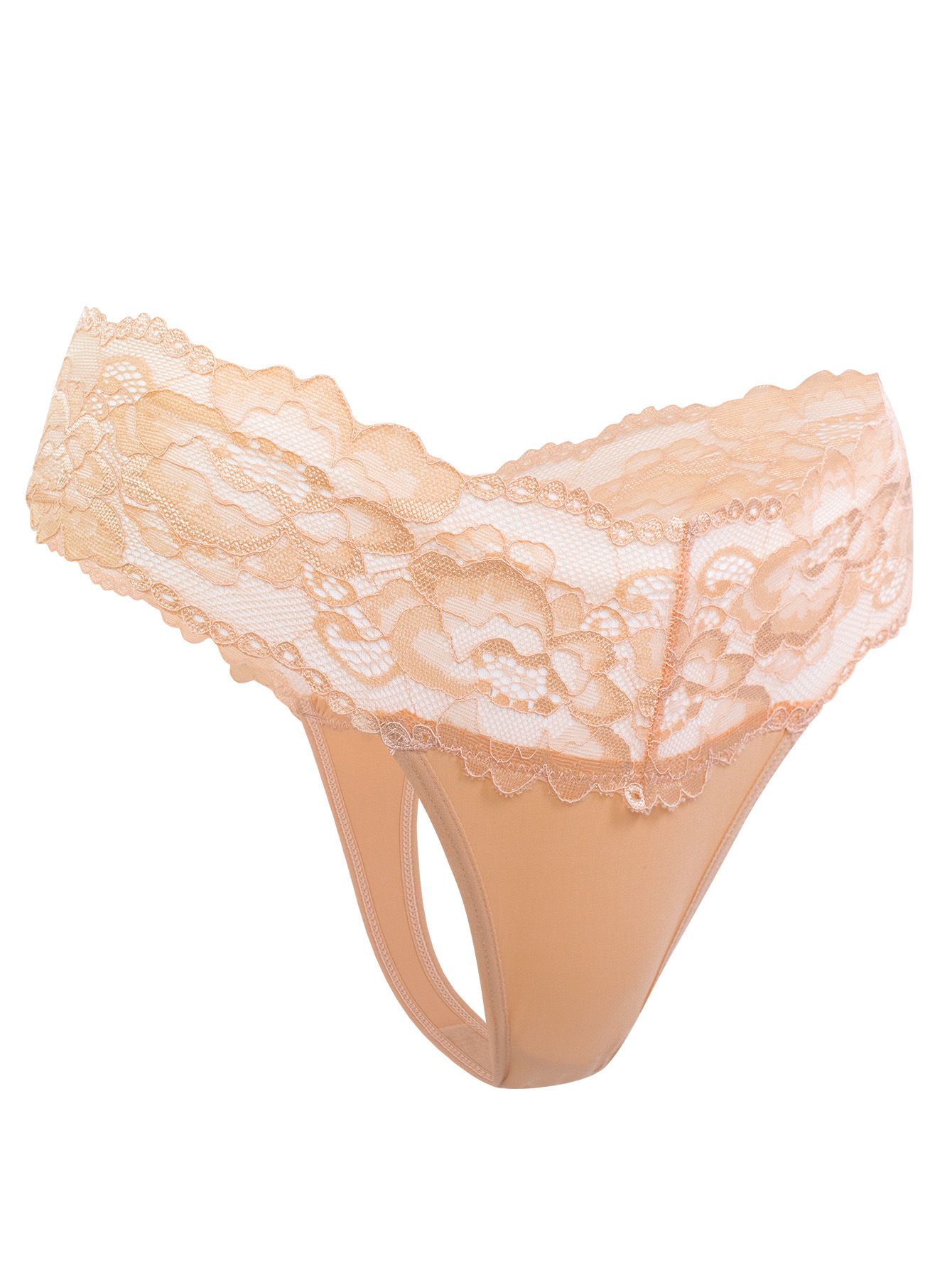 (image for) Women's Wide Scalloped Floral Lace Waist Low Rise Thong Breathable Cotton Gusset Seamless Multi-Color Everyday Intimate Panty