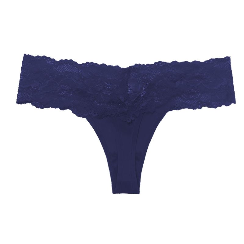 (image for) Women's Wide Scalloped Floral Lace Waist Low Rise Thong Breathable Cotton Gusset Seamless Multi-Color Everyday Intimate Panty