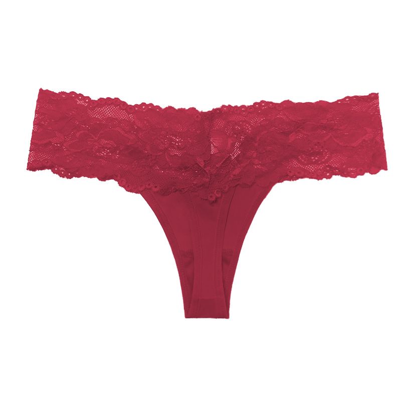 (image for) Women's Wide Scalloped Floral Lace Waist Low Rise Thong Breathable Cotton Gusset Seamless Multi-Color Everyday Intimate Panty