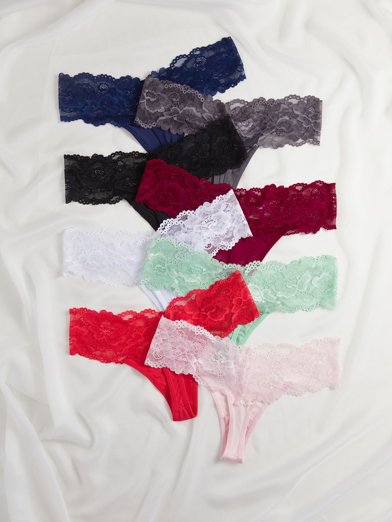 (image for) Women's Wide Scalloped Floral Lace Waist Low Rise Thong Breathable Cotton Gusset Seamless Multi-Color Everyday Intimate Panty