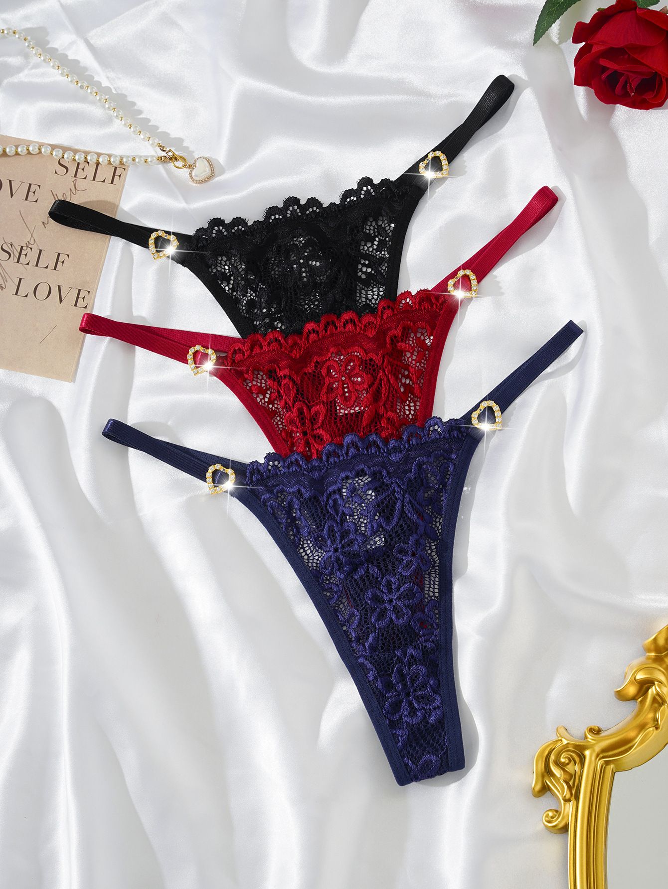 (image for) Women's Adjustable Strap Floral Lace Low Rise Thong Sexy Breathable Cotton Gusset European Size T-Back Intimate Panty