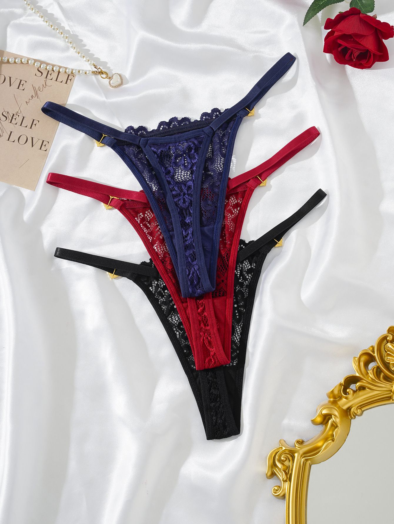 (image for) Women's Adjustable Strap Floral Lace Low Rise Thong Sexy Breathable Cotton Gusset European Size T-Back Intimate Panty