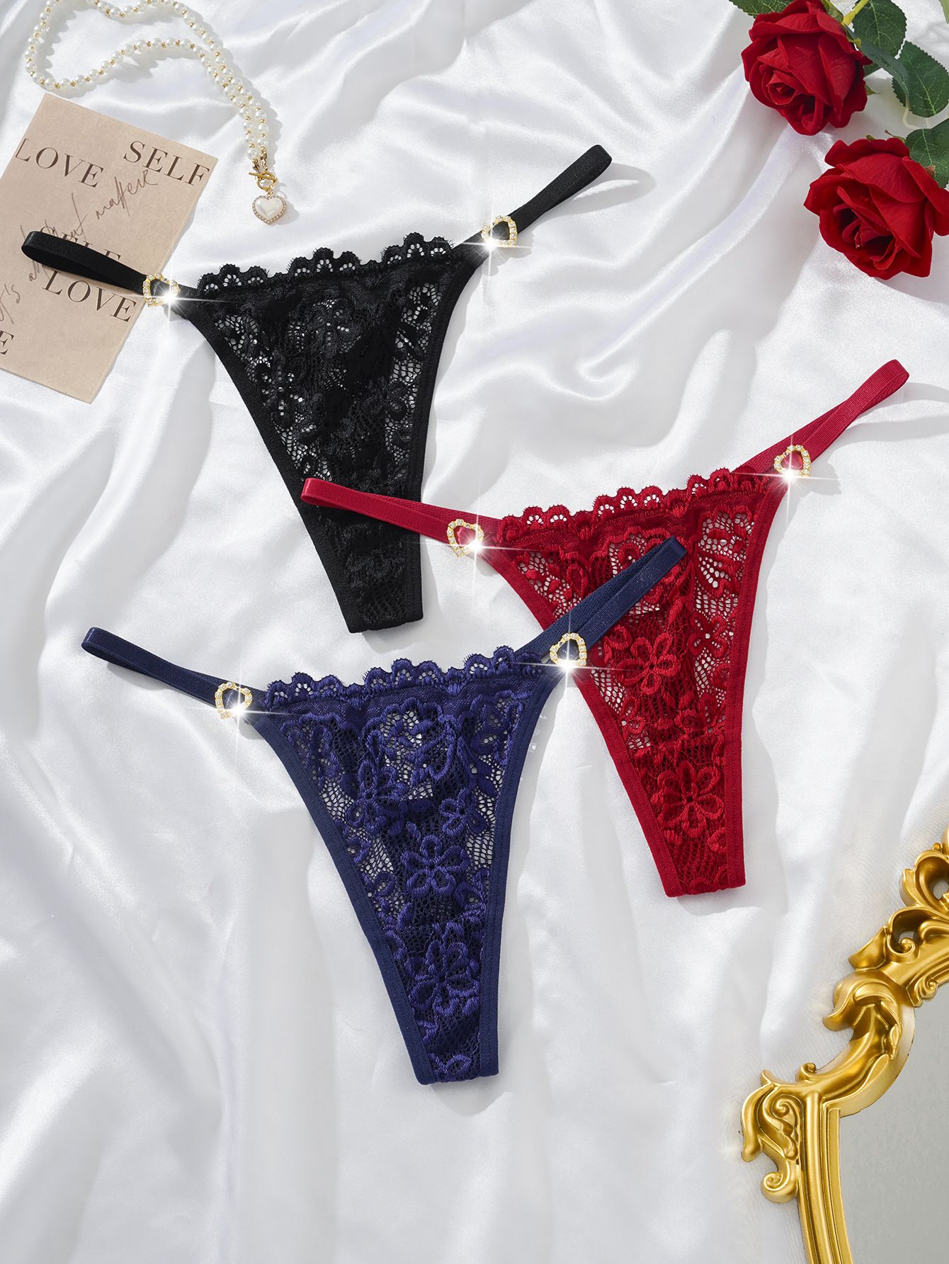 (image for) Women's Adjustable Strap Floral Lace Low Rise Thong Sexy Breathable Cotton Gusset European Size T-Back Intimate Panty