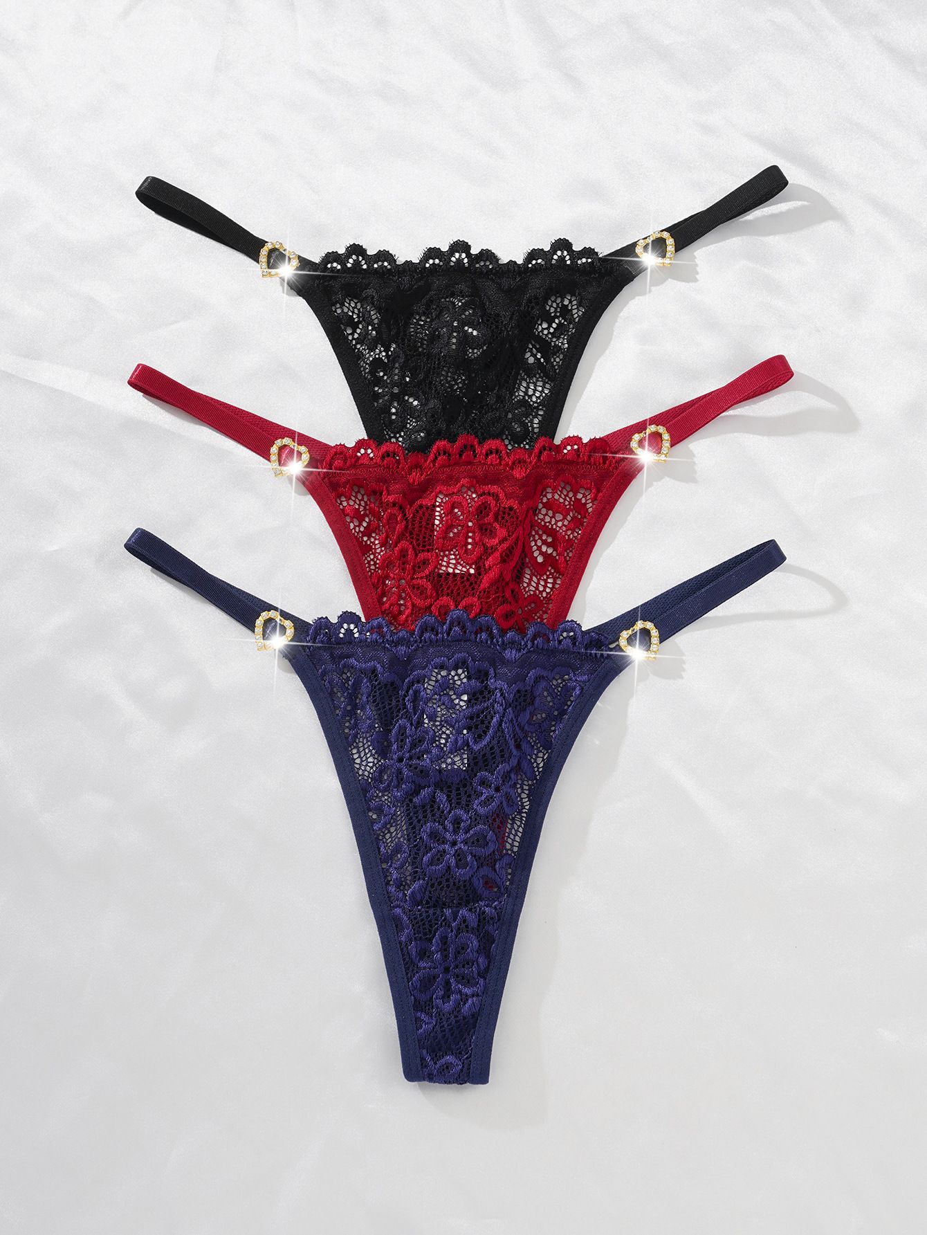 (image for) Women's Adjustable Strap Floral Lace Low Rise Thong Sexy Breathable Cotton Gusset European Size T-Back Intimate Panty