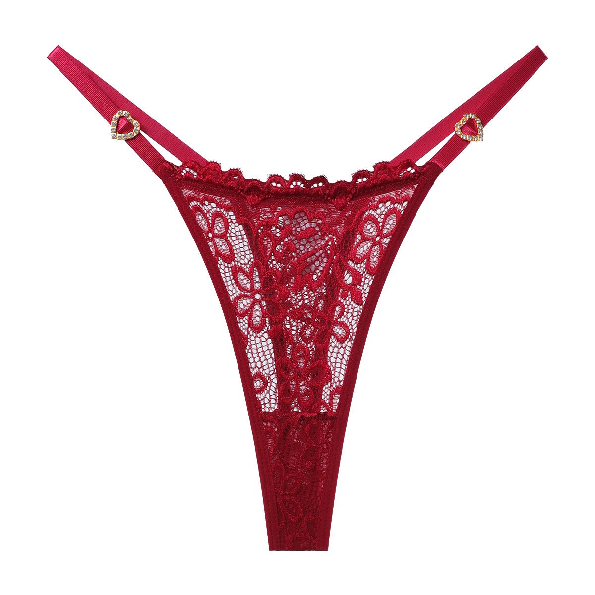 (image for) Women's Adjustable Strap Floral Lace Low Rise Thong Sexy Breathable Cotton Gusset European Size T-Back Intimate Panty