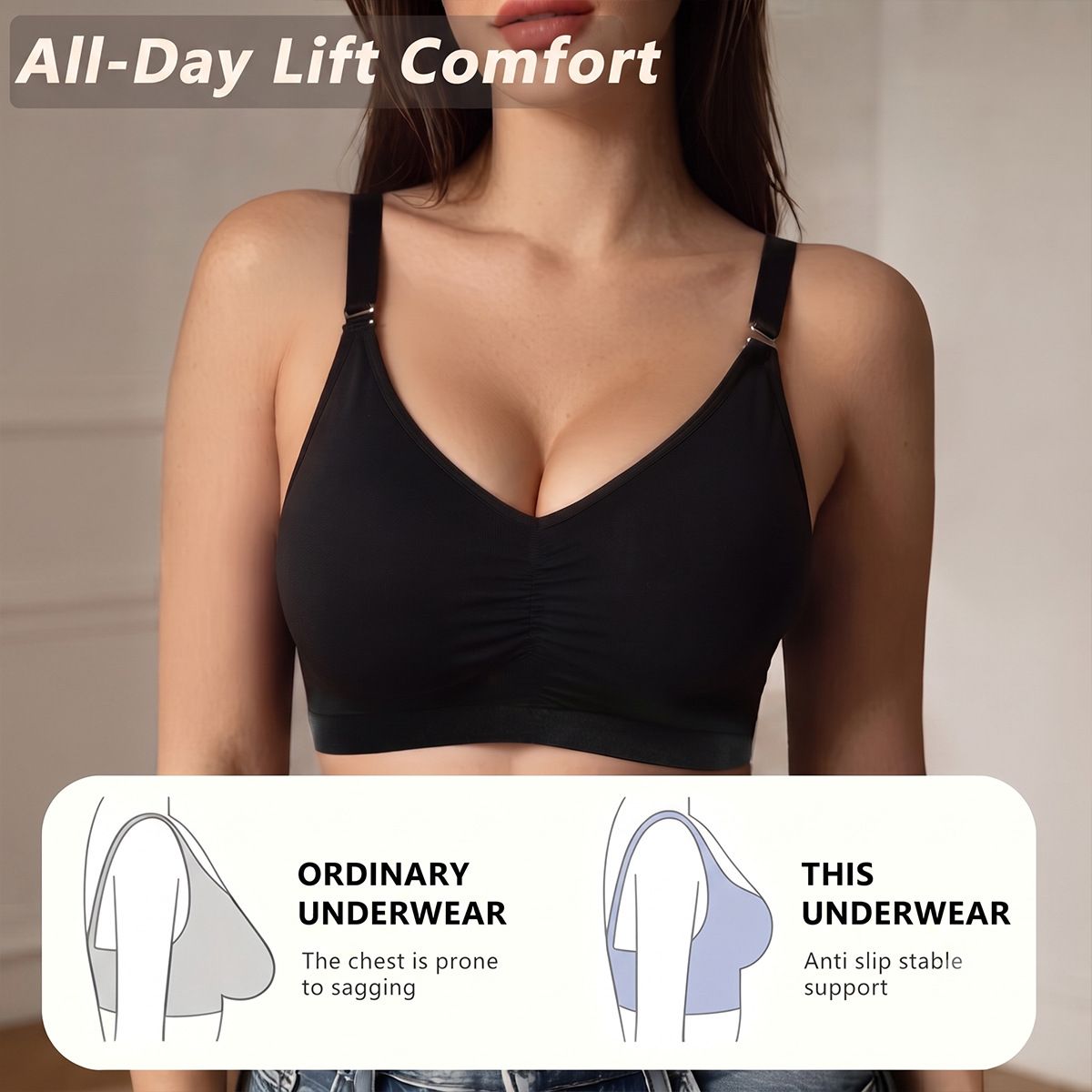 (image for) Women's Lace Racerback Wireless Seamless Bra 3/4 Thin Cup 3D Lifting Gathering Anti-Sagging Side Smoothing Adjustable Everyday Bralette