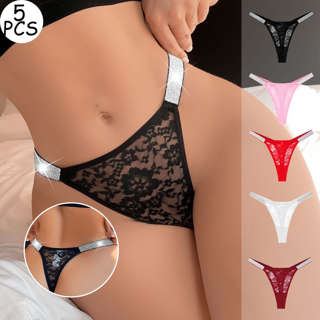 (image for) Women's One-Piece Sheer Lace Low Rise Thong Shiny Thin Strap Quick Dry Knit Breathable Anti-Exposure Intimate Panty