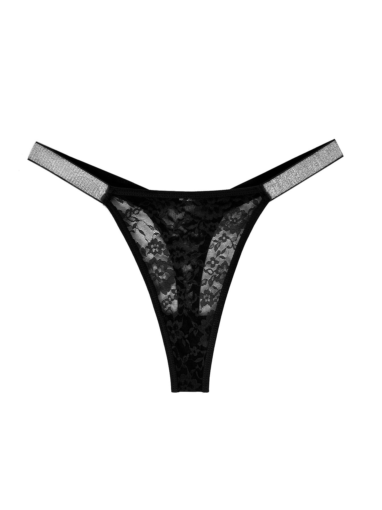 (image for) Women's One-Piece Sheer Lace Low Rise Thong Shiny Thin Strap Quick Dry Knit Breathable Anti-Exposure Intimate Panty