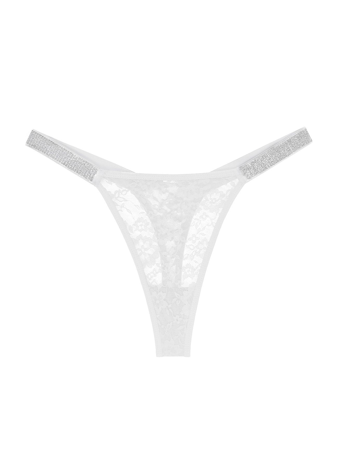 (image for) Women's One-Piece Sheer Lace Low Rise Thong Shiny Thin Strap Quick Dry Knit Breathable Anti-Exposure Intimate Panty
