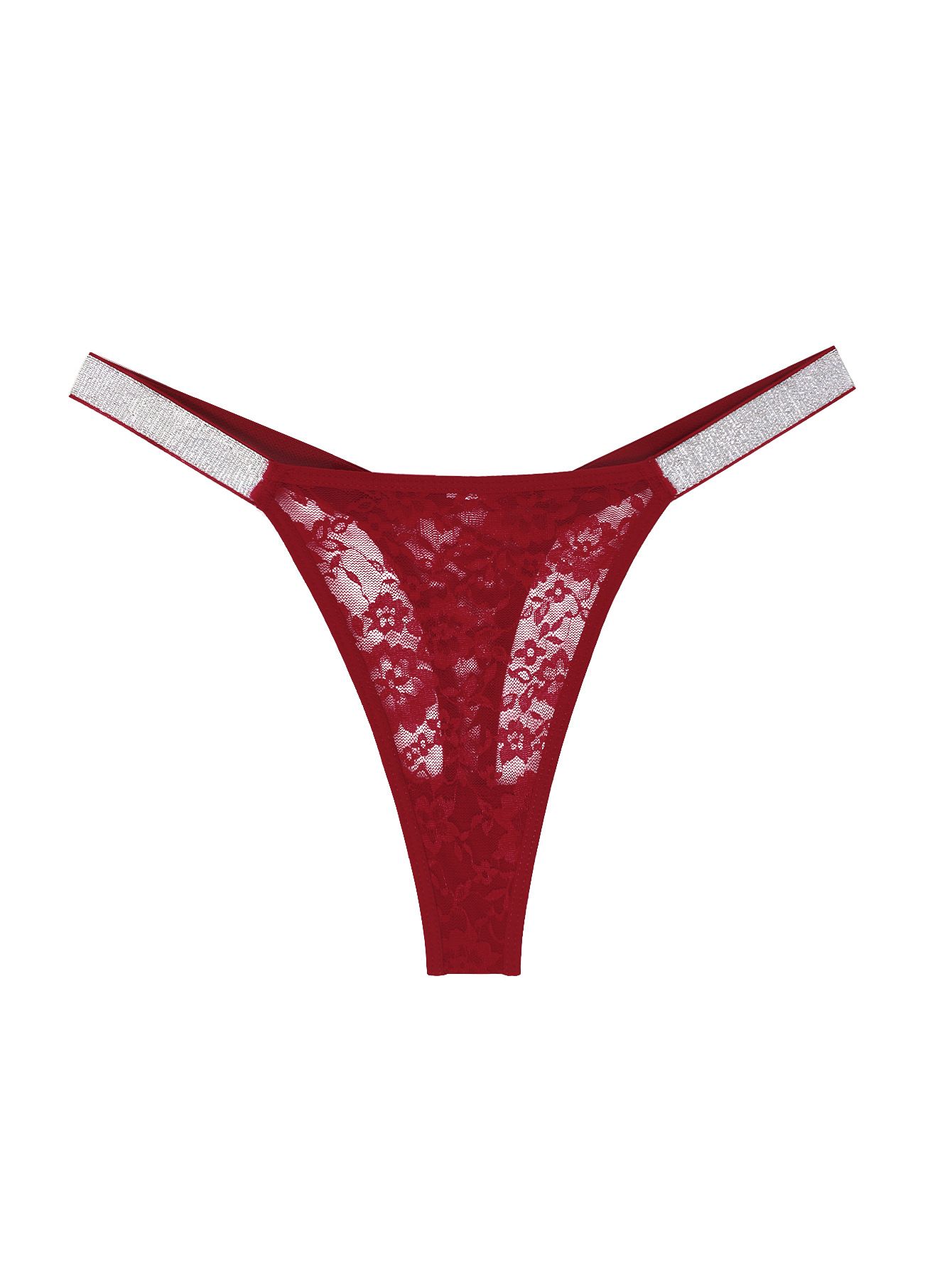 (image for) Women's One-Piece Sheer Lace Low Rise Thong Shiny Thin Strap Quick Dry Knit Breathable Anti-Exposure Intimate Panty
