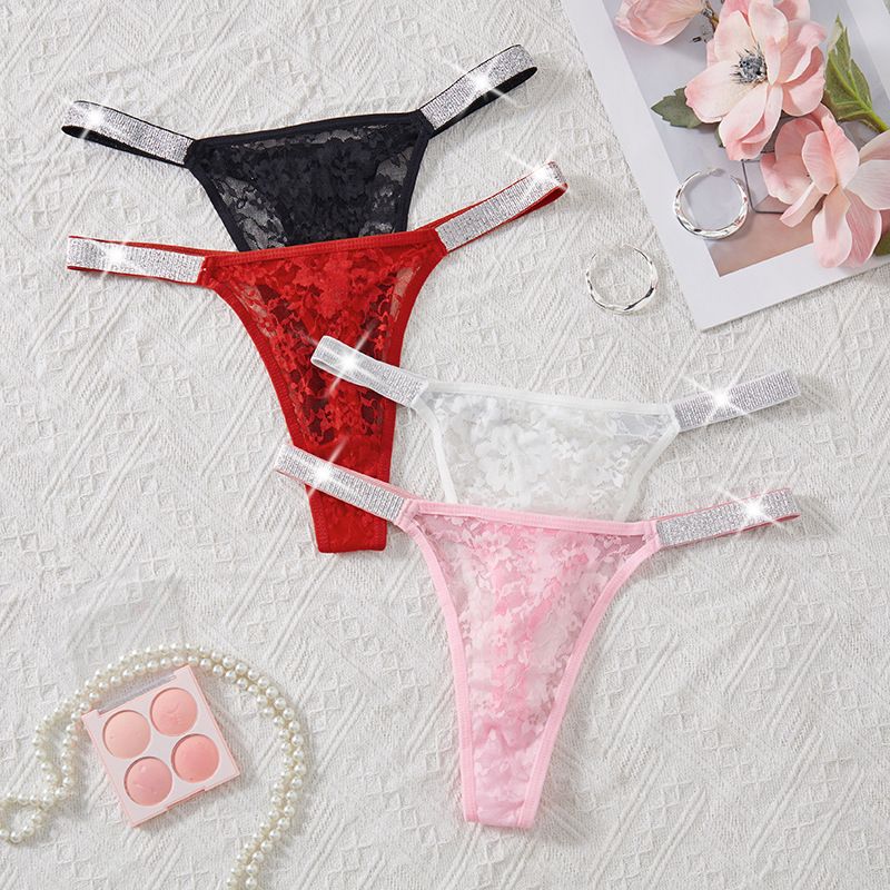 (image for) Women's One-Piece Sheer Lace Low Rise Thong Shiny Thin Strap Quick Dry Knit Breathable Anti-Exposure Intimate Panty