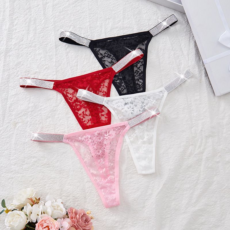 (image for) Women's One-Piece Sheer Lace Low Rise Thong Shiny Thin Strap Quick Dry Knit Breathable Anti-Exposure Intimate Panty