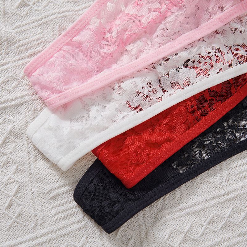 (image for) Women's One-Piece Sheer Lace Low Rise Thong Shiny Thin Strap Quick Dry Knit Breathable Anti-Exposure Intimate Panty