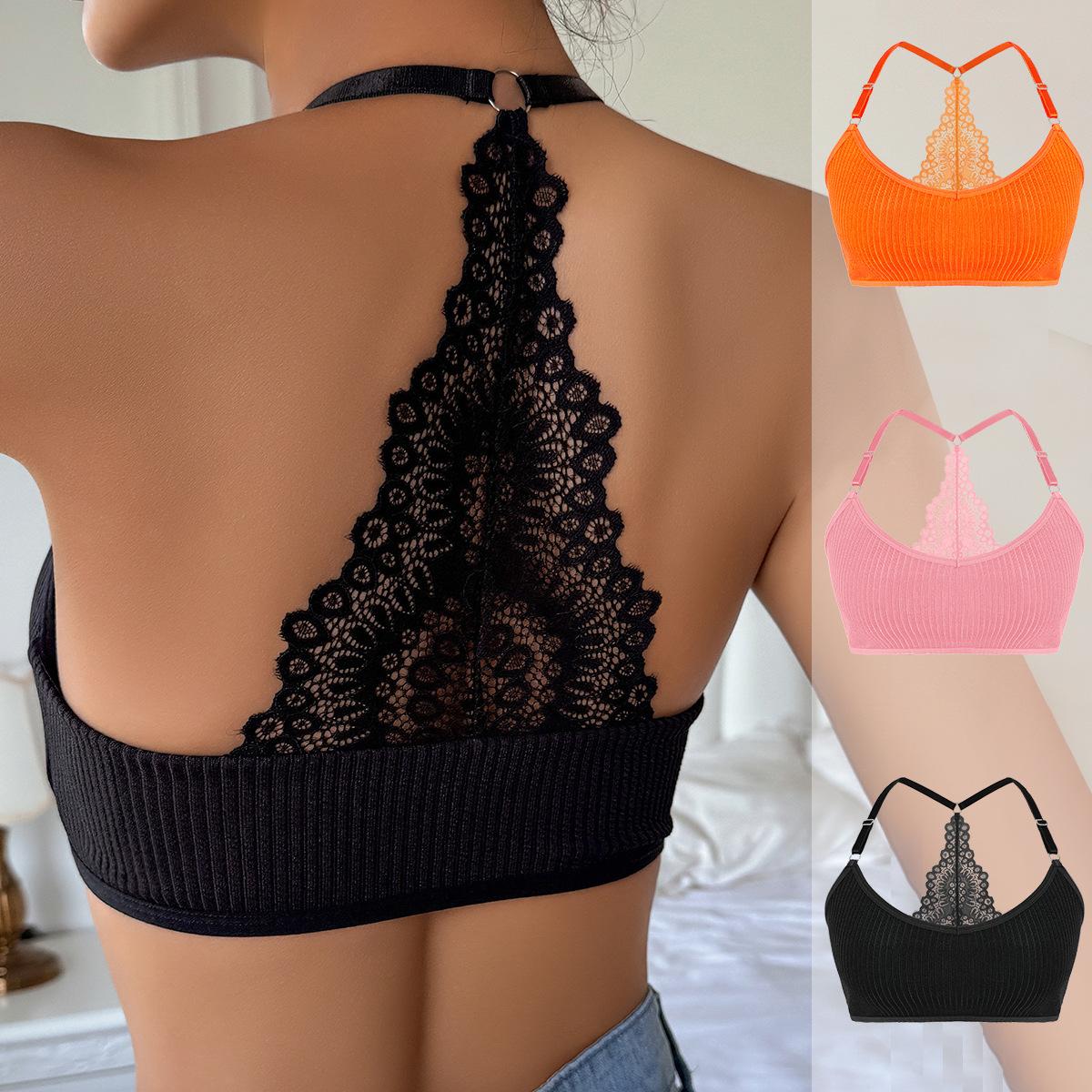Women's Lace Racerback Bralette Adjustable Straps Side Breast Containment Wireless Ribbed 3/4 Cup Fashion Everyday Lingerie (image for) Women's Lace Racerback Bralette Adjustable Straps Side Breast Containment Wireless Ribbed 3/4 Cup Fashion Everyday Lingerie