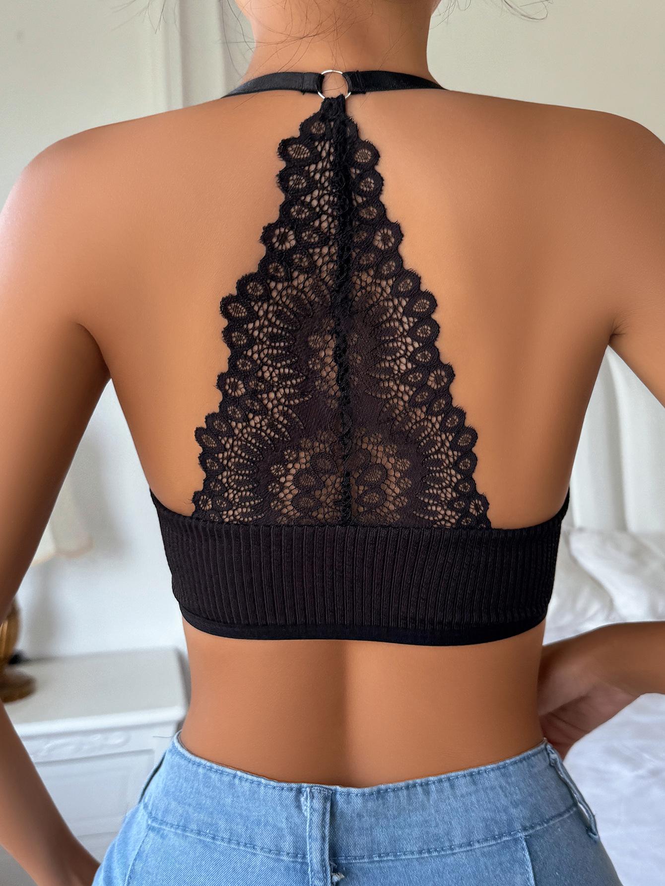 (image for) Women's Lace Racerback Bralette Adjustable Straps Side Breast Containment Wireless Ribbed 3/4 Cup Fashion Everyday Lingerie