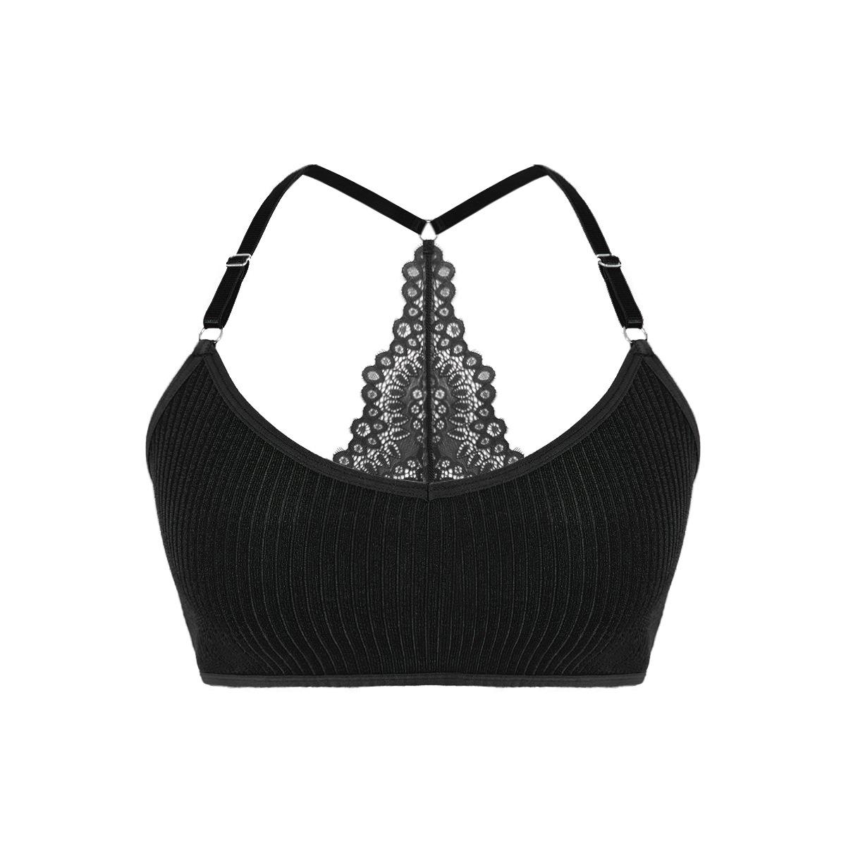 (image for) Women's Lace Racerback Bralette Adjustable Straps Side Breast Containment Wireless Ribbed 3/4 Cup Fashion Everyday Lingerie