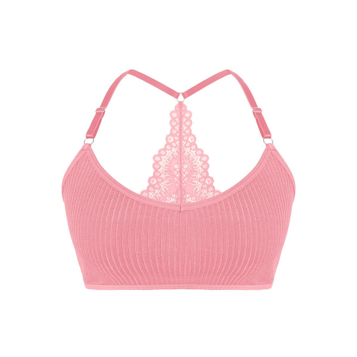 (image for) Women's Lace Racerback Bralette Adjustable Straps Side Breast Containment Wireless Ribbed 3/4 Cup Fashion Everyday Lingerie