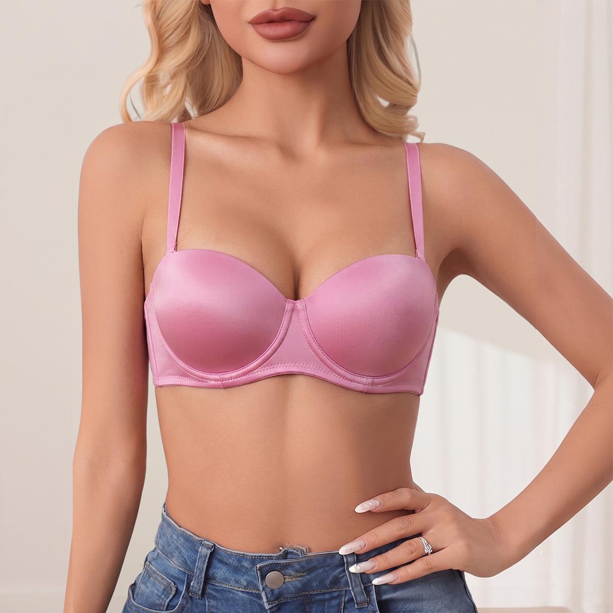(image for) Women's Satin Underwire Back Shaping Bra Rabbit Ear Ultra-Thin Cup 3-Row Back Closure Side Smoothing Comfort Everyday Lingerie