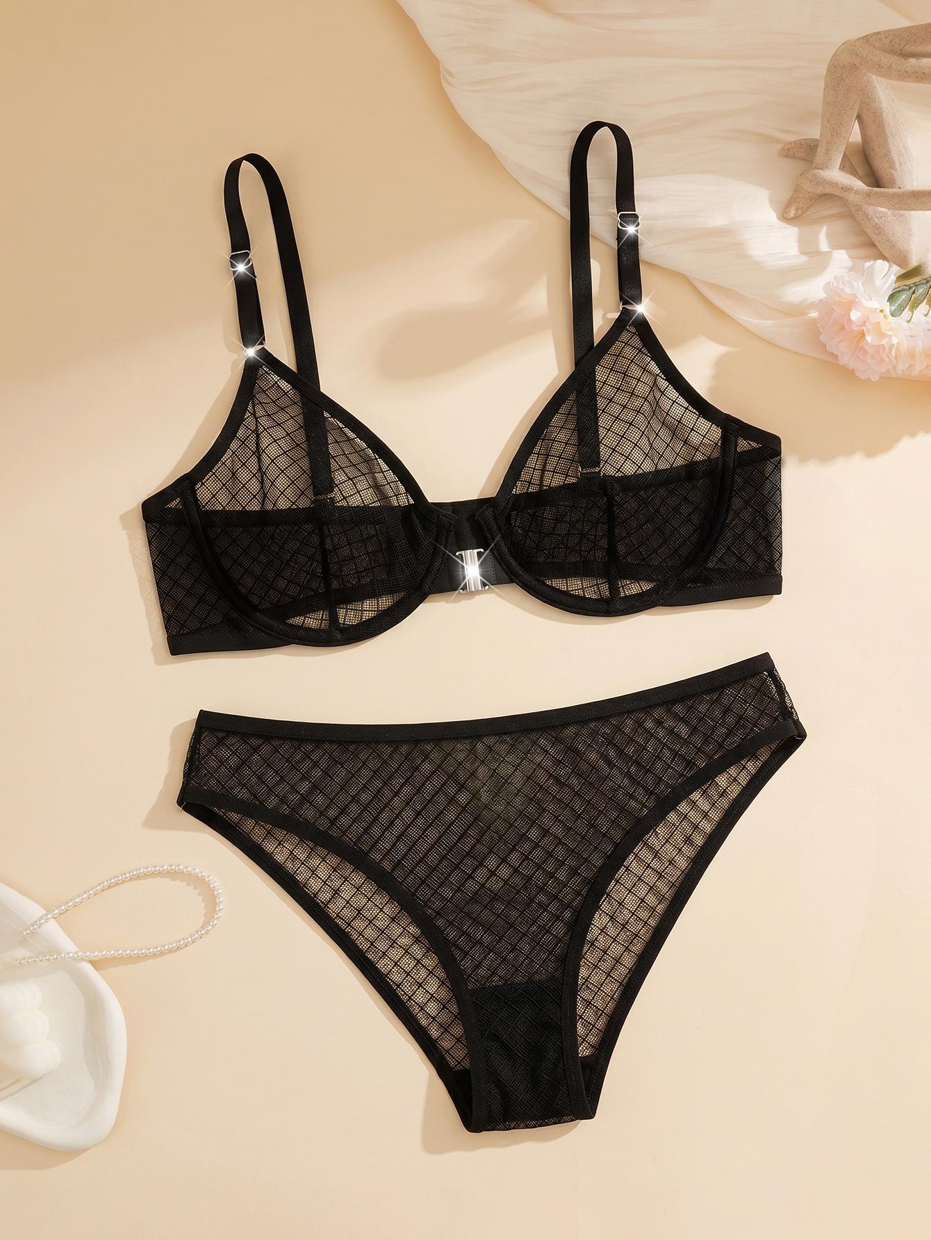 (image for) Women's Front Closure Underwire Triangle Bra and Panty Set Lace Racerback Push Up Bust Enhancing Side Smoothing Sexy Lingerie Set
