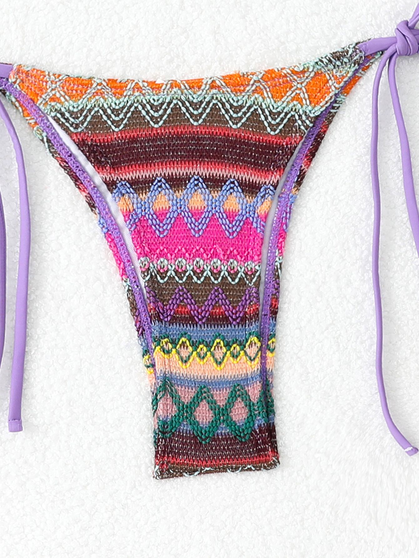(image for) Women's 2026 Geometric Pattern Tie Side Triangle Bikini Set Padded Wirefree Halter Neck Beach Vacation Two Piece Swimwear