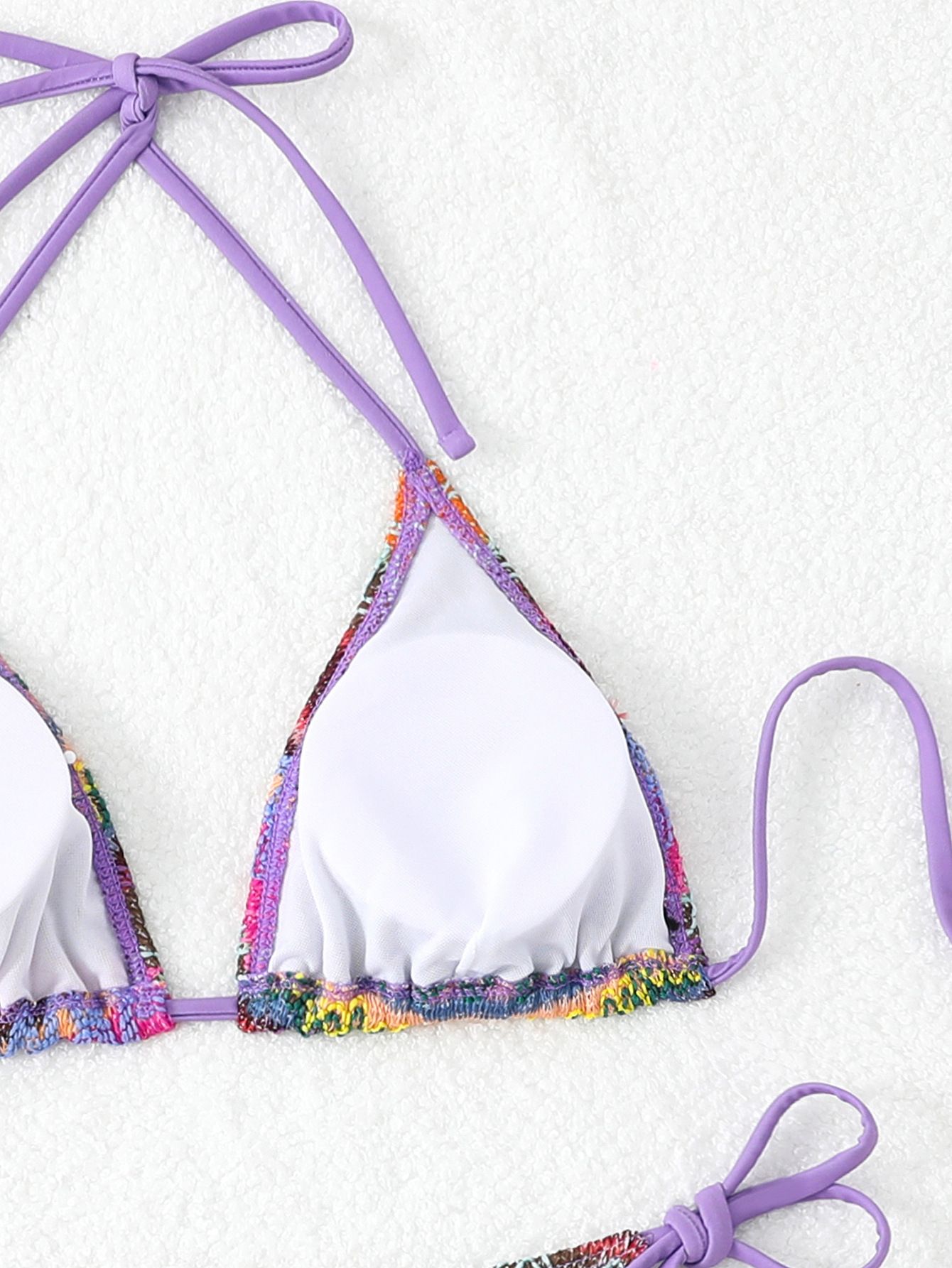 (image for) Women's 2026 Geometric Pattern Tie Side Triangle Bikini Set Padded Wirefree Halter Neck Beach Vacation Two Piece Swimwear