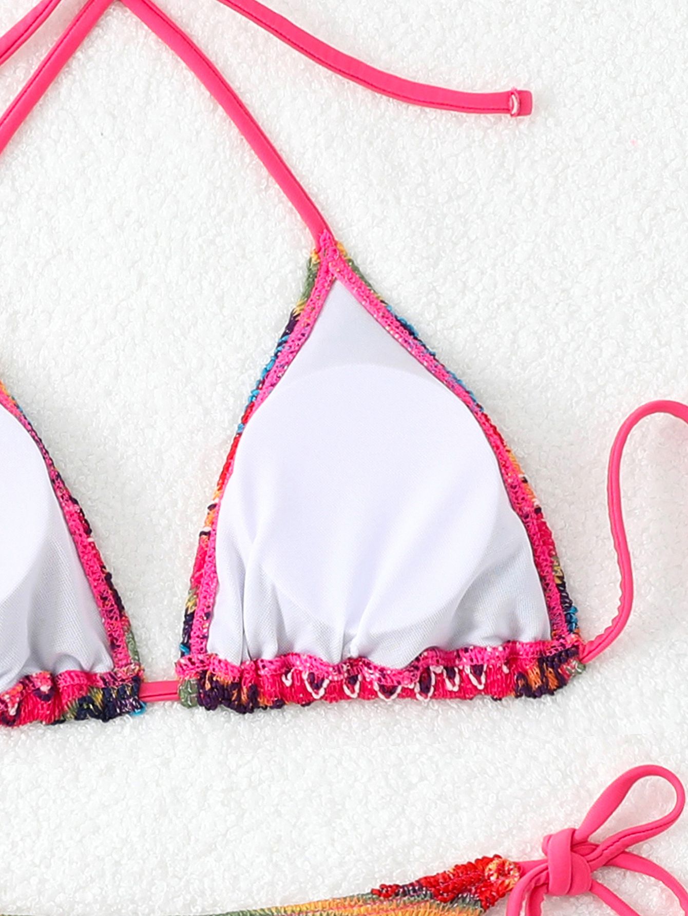 (image for) Women's 2026 Geometric Pattern Tie Side Triangle Bikini Set Padded Wirefree Halter Neck Beach Vacation Two Piece Swimwear