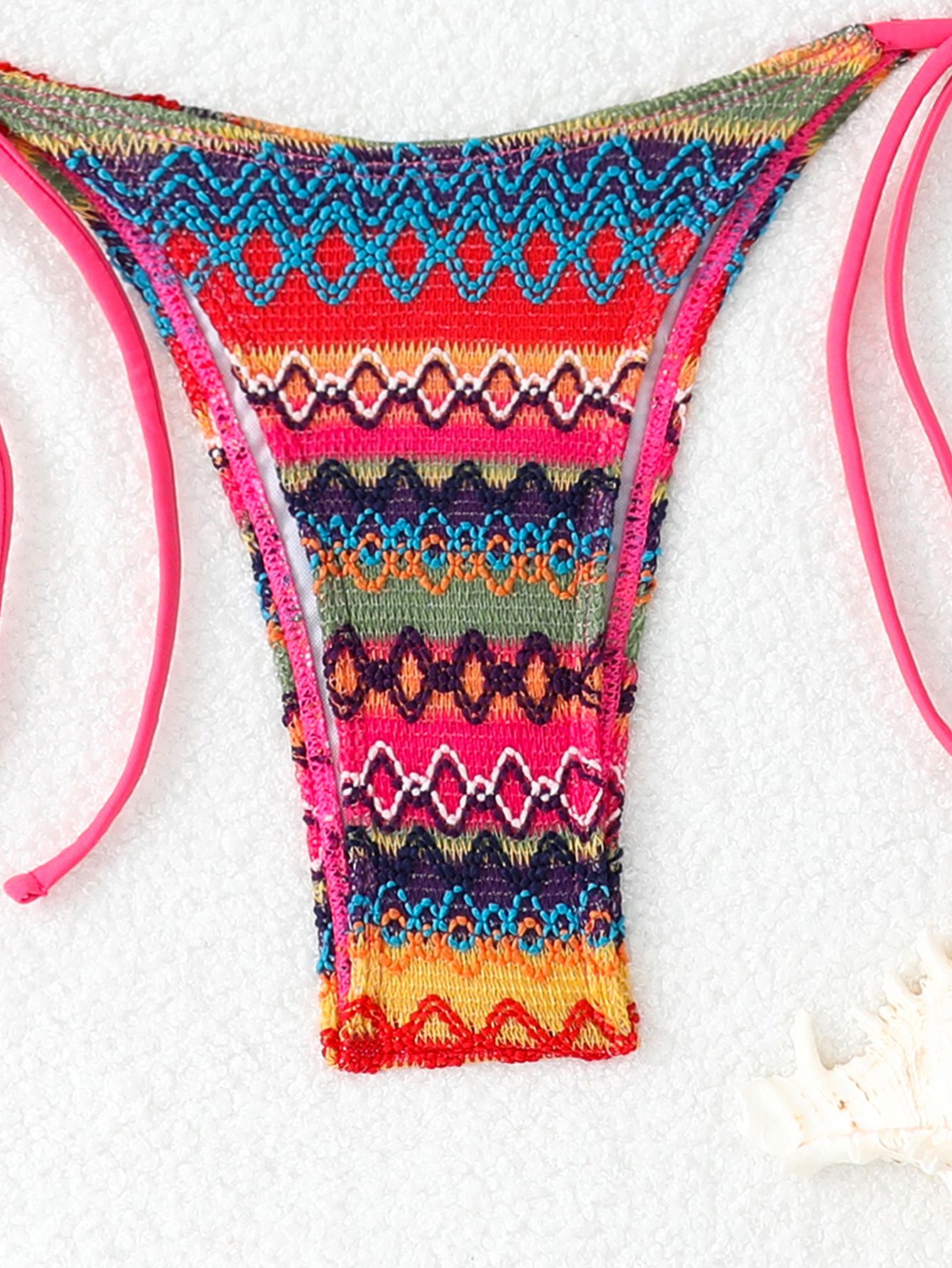 (image for) Women's 2026 Geometric Pattern Tie Side Triangle Bikini Set Padded Wirefree Halter Neck Beach Vacation Two Piece Swimwear