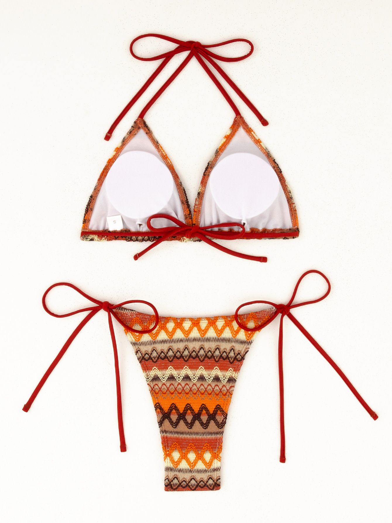 (image for) Women's 2026 Geometric Pattern Tie Side Triangle Bikini Set Padded Wirefree Halter Neck Beach Vacation Two Piece Swimwear