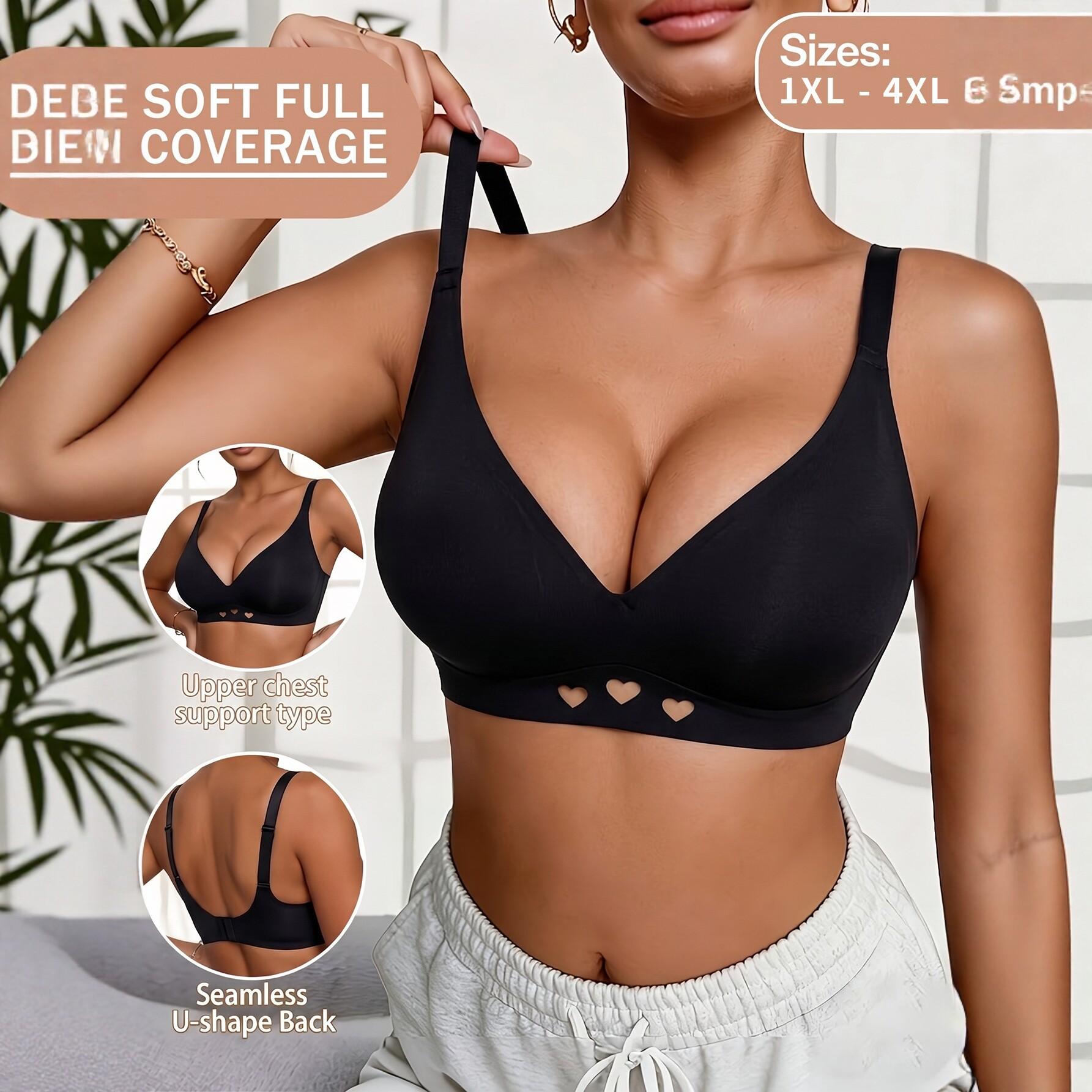 (image for) Women's Plus Size Wireless 3/4 Thin Cup Bra Side Smoothing Anti Sag Push Up U-Shape Back Heart Cutout Full Figure Comfort Bra