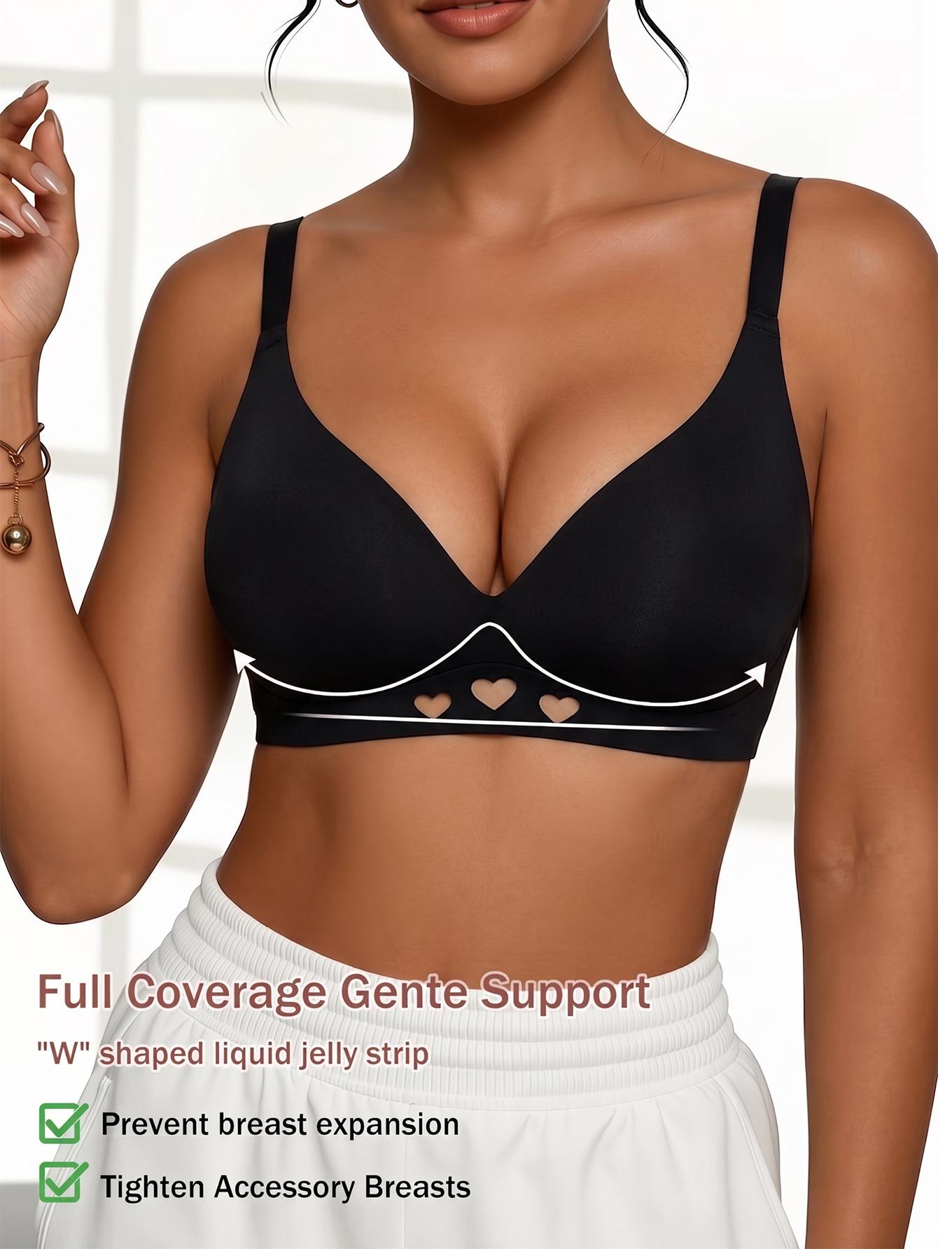 (image for) Women's Plus Size Wireless 3/4 Thin Cup Bra Side Smoothing Anti Sag Push Up U-Shape Back Heart Cutout Full Figure Comfort Bra