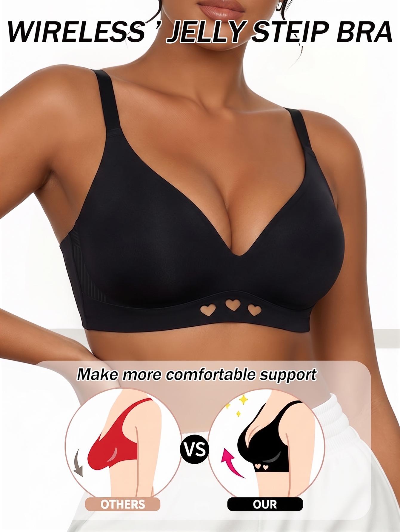 (image for) Women's Plus Size Wireless 3/4 Thin Cup Bra Side Smoothing Anti Sag Push Up U-Shape Back Heart Cutout Full Figure Comfort Bra