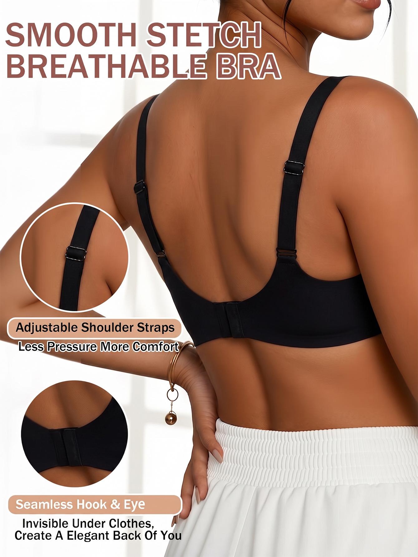 (image for) Women's Plus Size Wireless 3/4 Thin Cup Bra Side Smoothing Anti Sag Push Up U-Shape Back Heart Cutout Full Figure Comfort Bra