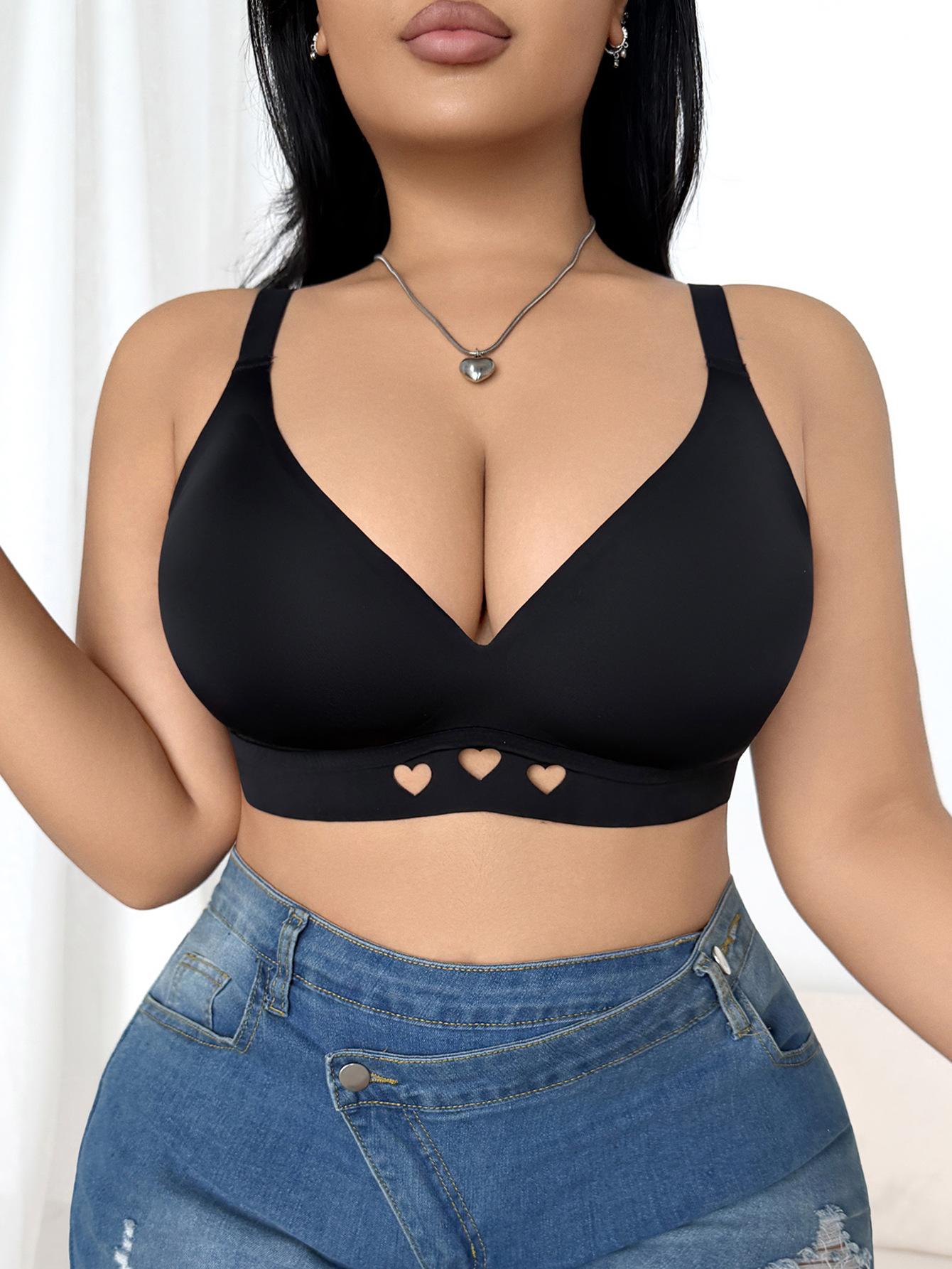 (image for) Women's Plus Size Wireless 3/4 Thin Cup Bra Side Smoothing Anti Sag Push Up U-Shape Back Heart Cutout Full Figure Comfort Bra