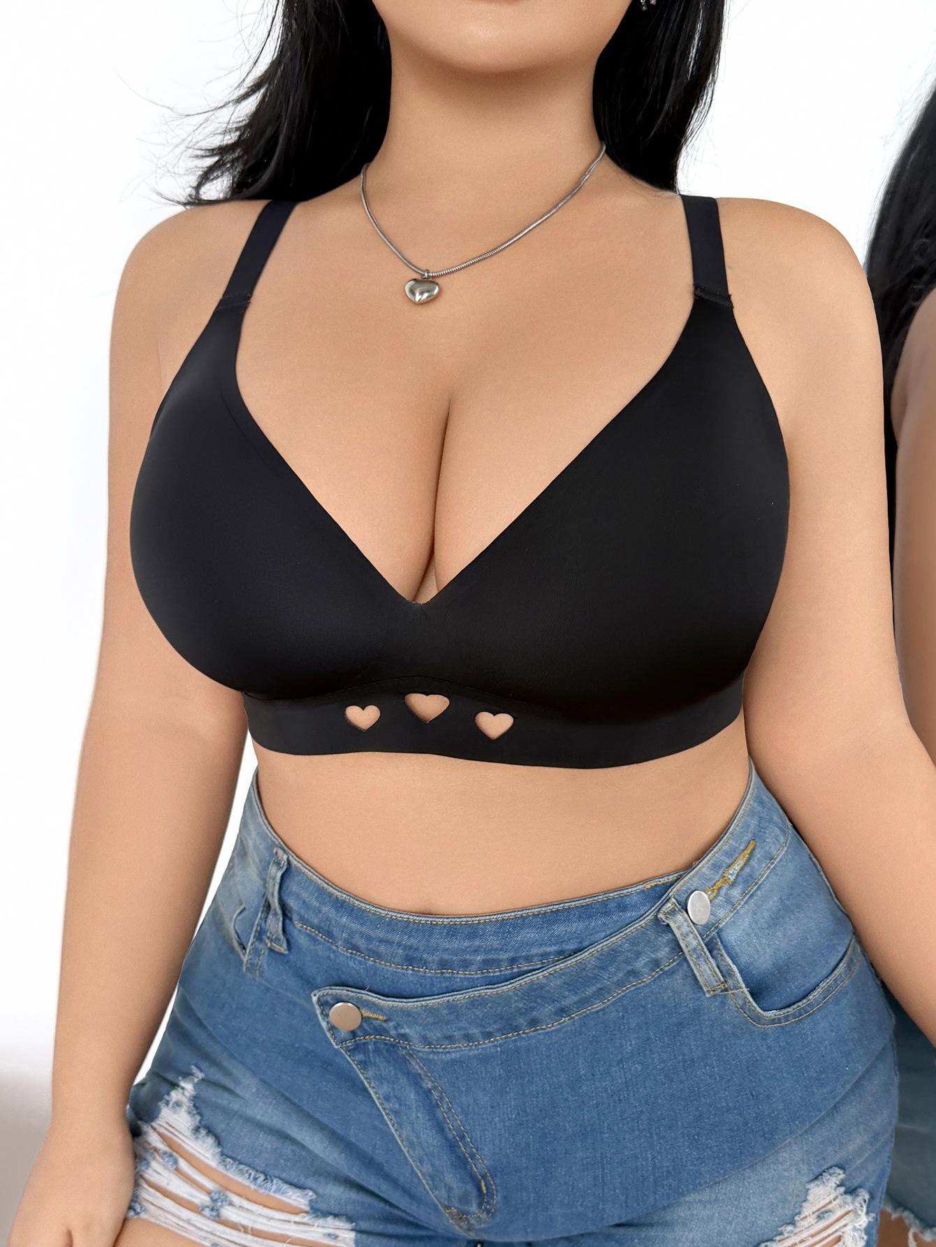 (image for) Women's Plus Size Wireless 3/4 Thin Cup Bra Side Smoothing Anti Sag Push Up U-Shape Back Heart Cutout Full Figure Comfort Bra