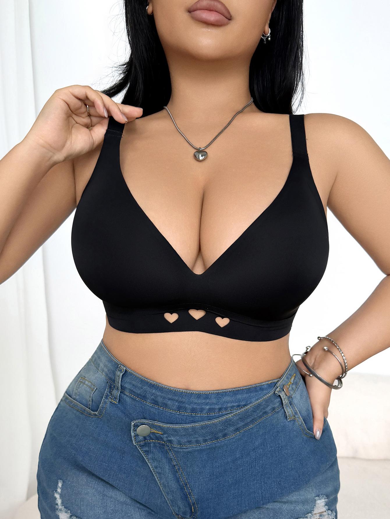 (image for) Women's Plus Size Wireless 3/4 Thin Cup Bra Side Smoothing Anti Sag Push Up U-Shape Back Heart Cutout Full Figure Comfort Bra