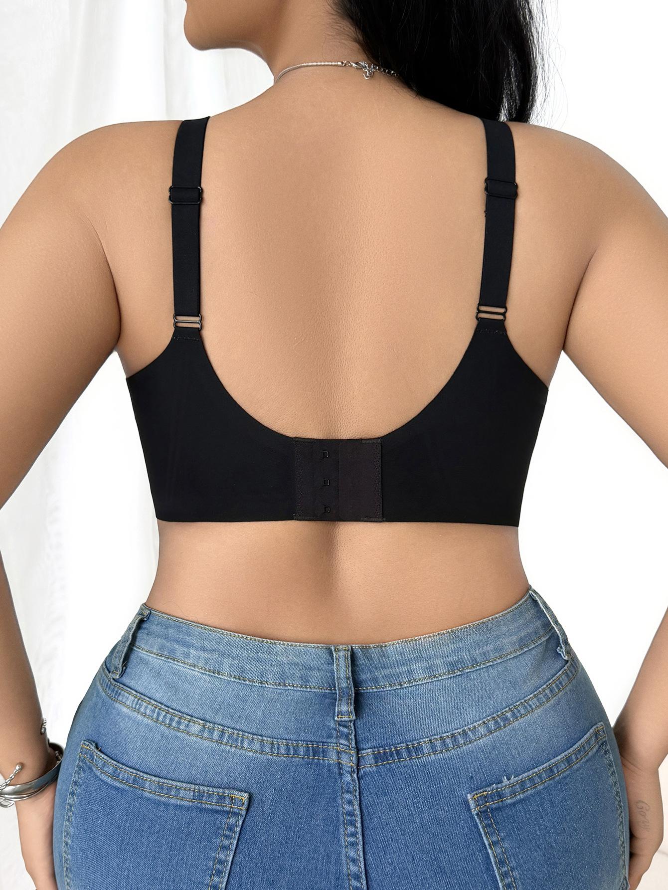 (image for) Women's Plus Size Wireless 3/4 Thin Cup Bra Side Smoothing Anti Sag Push Up U-Shape Back Heart Cutout Full Figure Comfort Bra