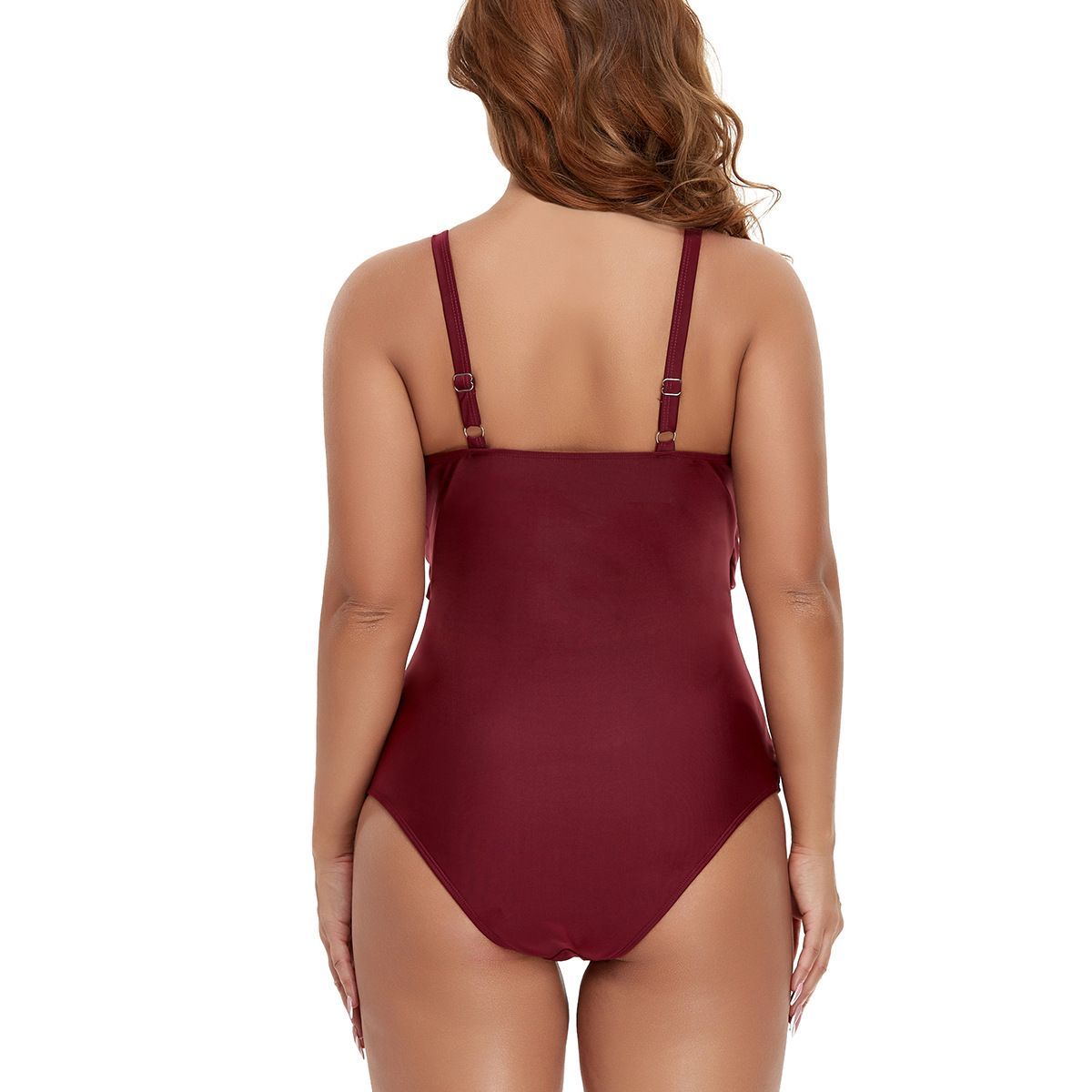 (image for) Plus Size Twist Front One‑Piece Swimsuit Women Conservative Solid Color Bathing Suit