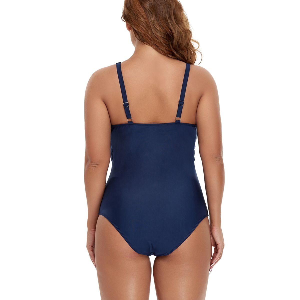 (image for) Plus Size Twist Front One‑Piece Swimsuit Women Conservative Solid Color Bathing Suit