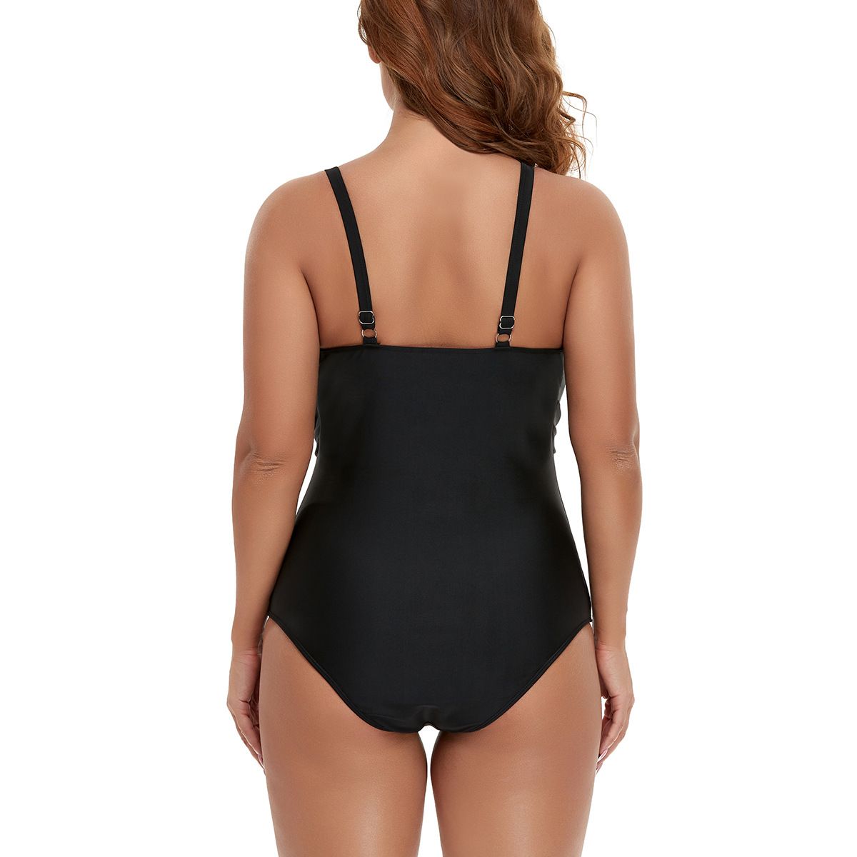 (image for) Plus Size Twist Front One‑Piece Swimsuit Women Conservative Solid Color Bathing Suit