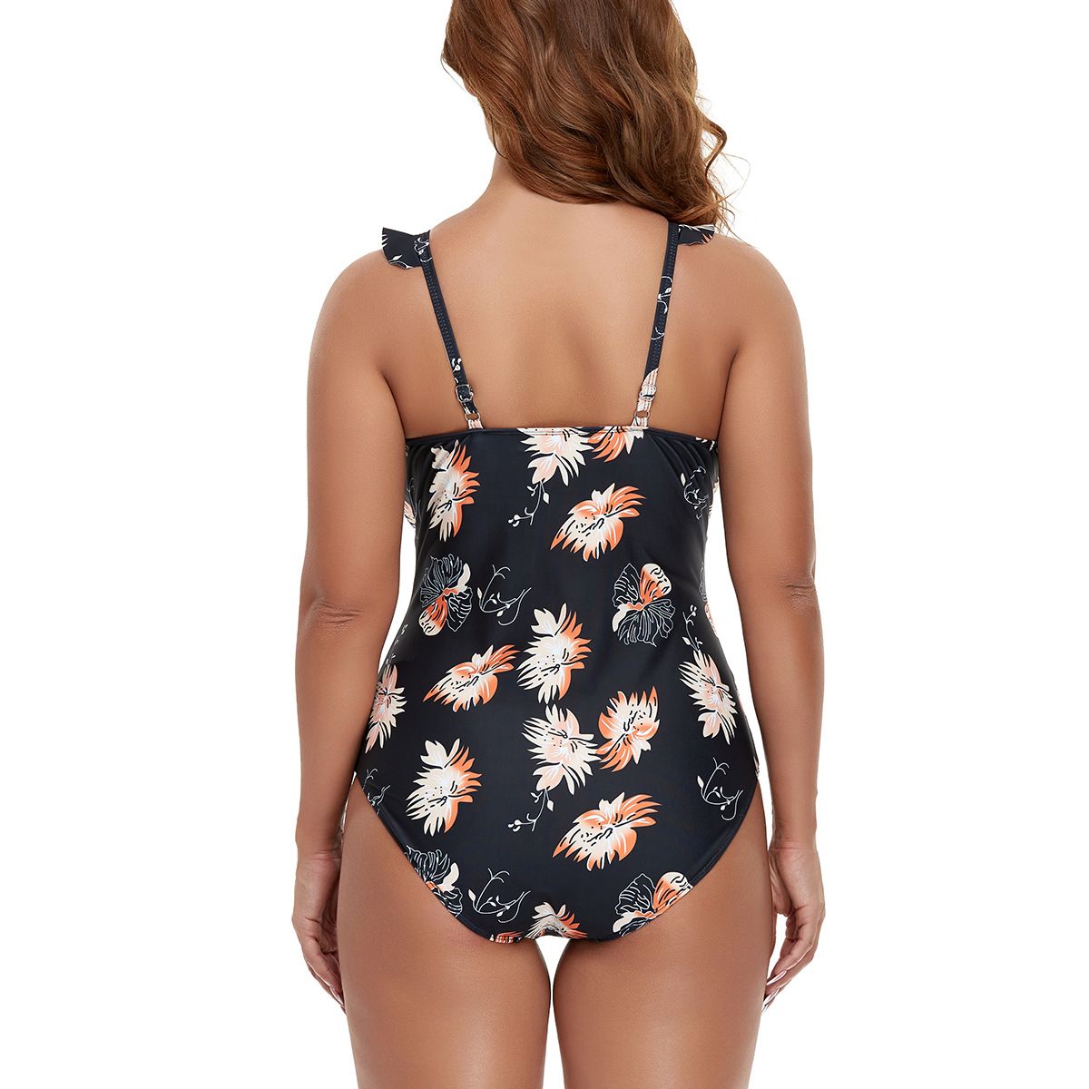 (image for) Plus Size Ruffled V‑Neck Printed One‑Piece Swimsuit Women Conservative Swimwear