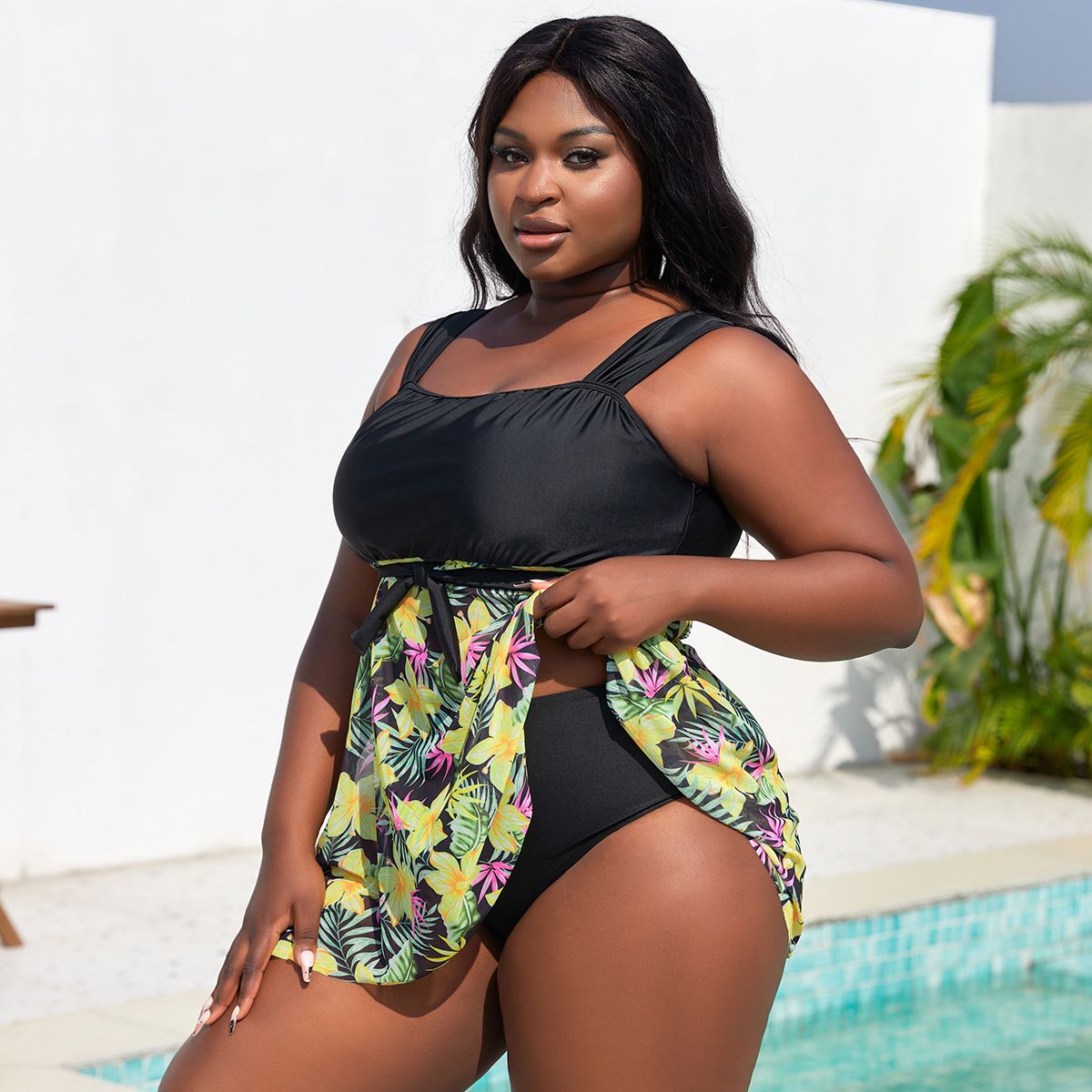 (image for) Plus Size Floral Skirted Tankini Two‑Piece Swimsuit Women Conservative Swim Dress Set