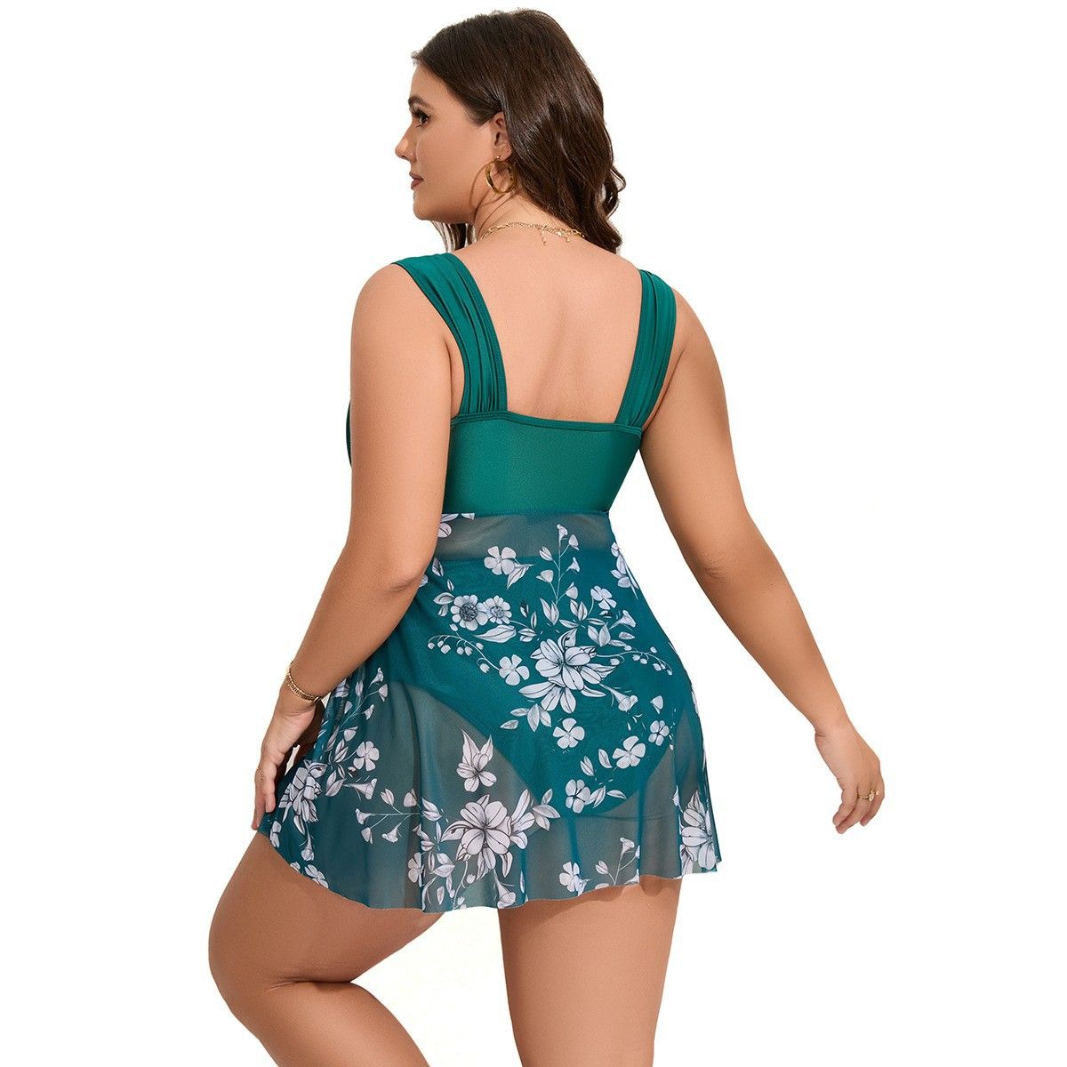 (image for) Plus Size Floral Skirted Tankini Two‑Piece Swimsuit Women Conservative Swim Dress Set