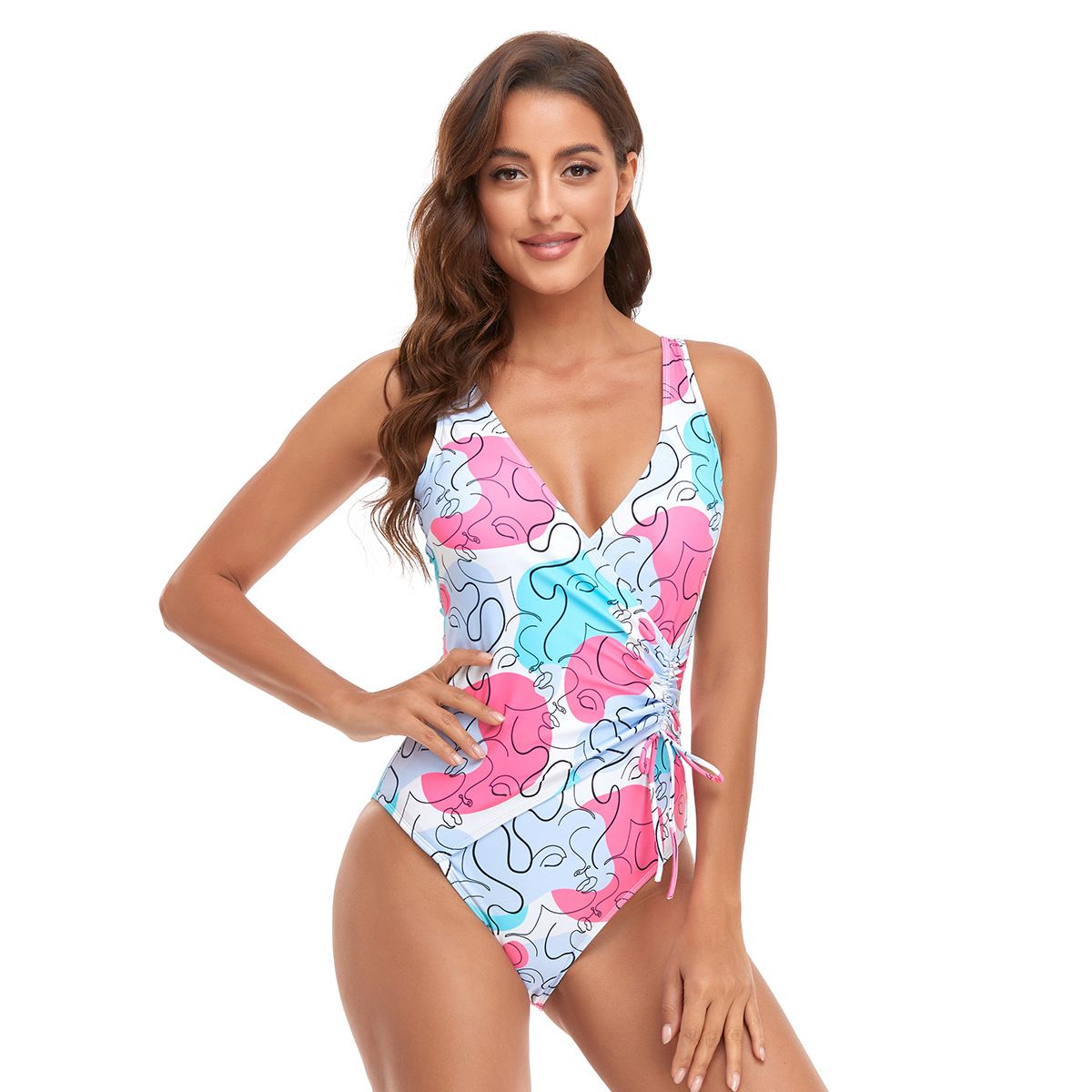 (image for) Women Printed & Solid Color One‑Piece Swimsuit Sleeveless Tight Swimwear