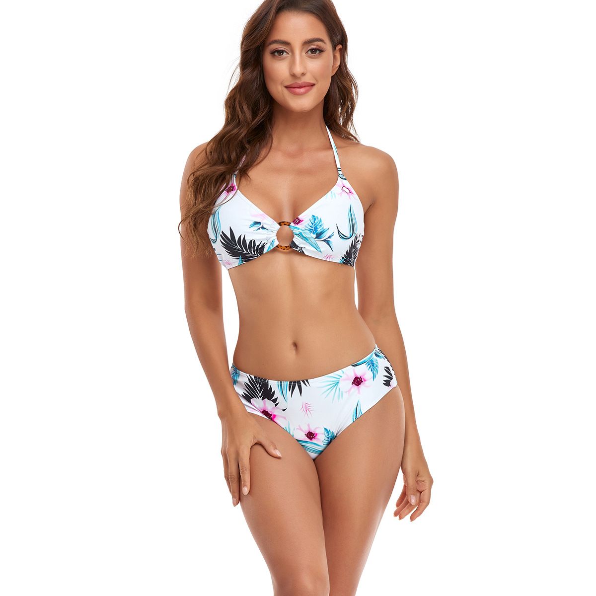(image for) 3‑Piece Floral Printed Bikini Set with Mesh Cover‑Up Skirt Women Swimwear Bathing Suit