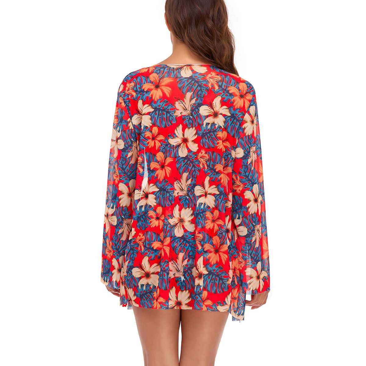 (image for) 3‑Piece Floral Print Bikini Set with Kimono Cover‑Up Women Swimwear Bathing Suit