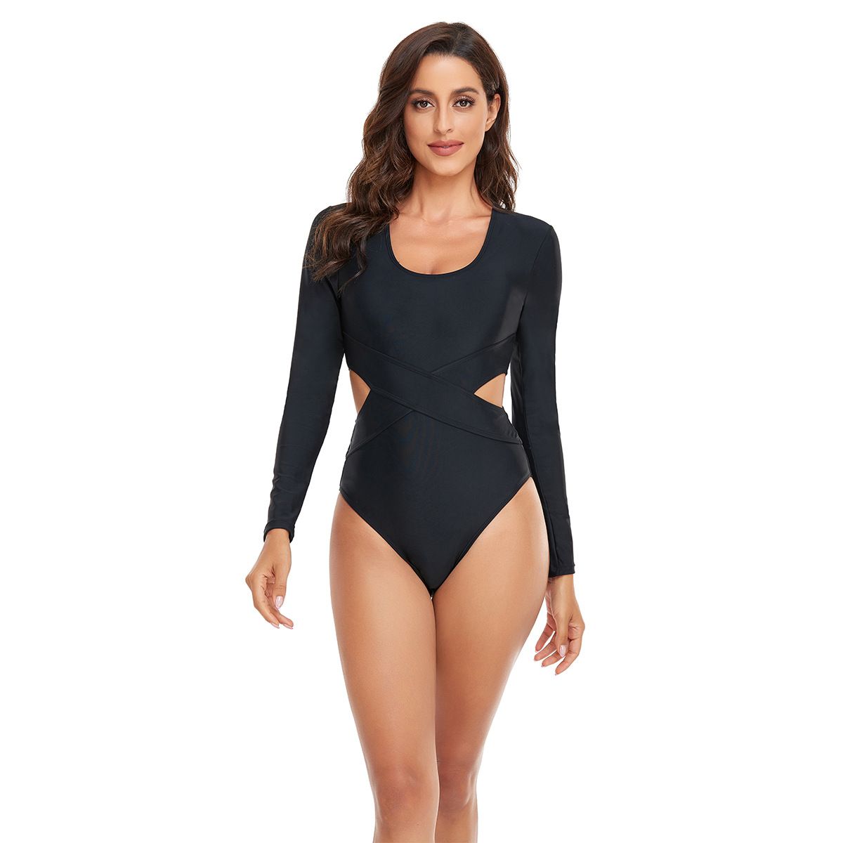 (image for) Women Long Sleeve One‑Piece Rash Guard UPF Sun Protection Swimsuit Surfing Diving Wetsuit