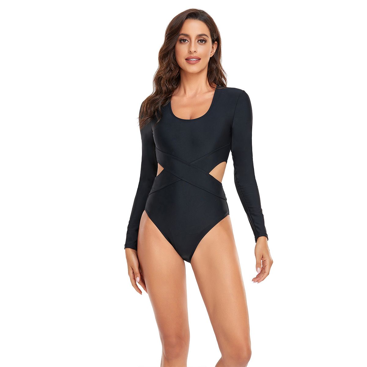 (image for) Women Long Sleeve One‑Piece Rash Guard UPF Sun Protection Swimsuit Surfing Diving Wetsuit