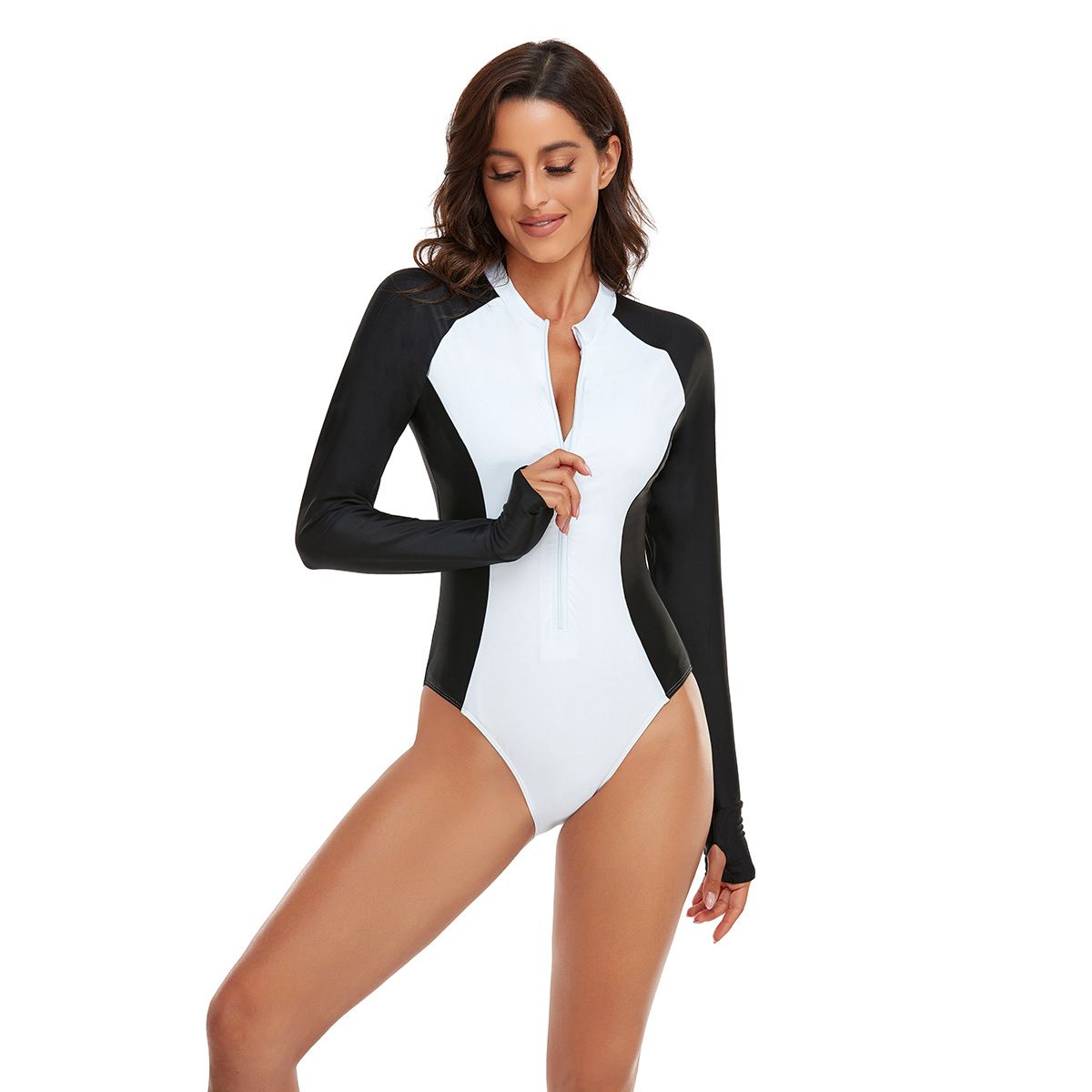 (image for) Women One‑Piece Long Sleeve Zip‑Up Rash Guard Swimsuit Diving Suit