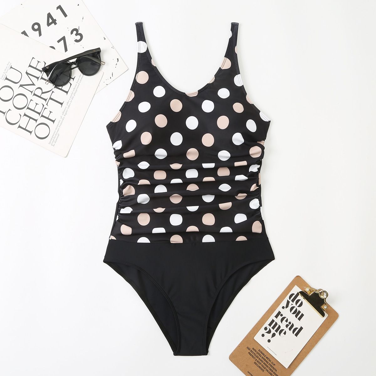 (image for) Women Polka Dot One‑Piece Swimsuit Tummy Control Conservative Bathing Suit