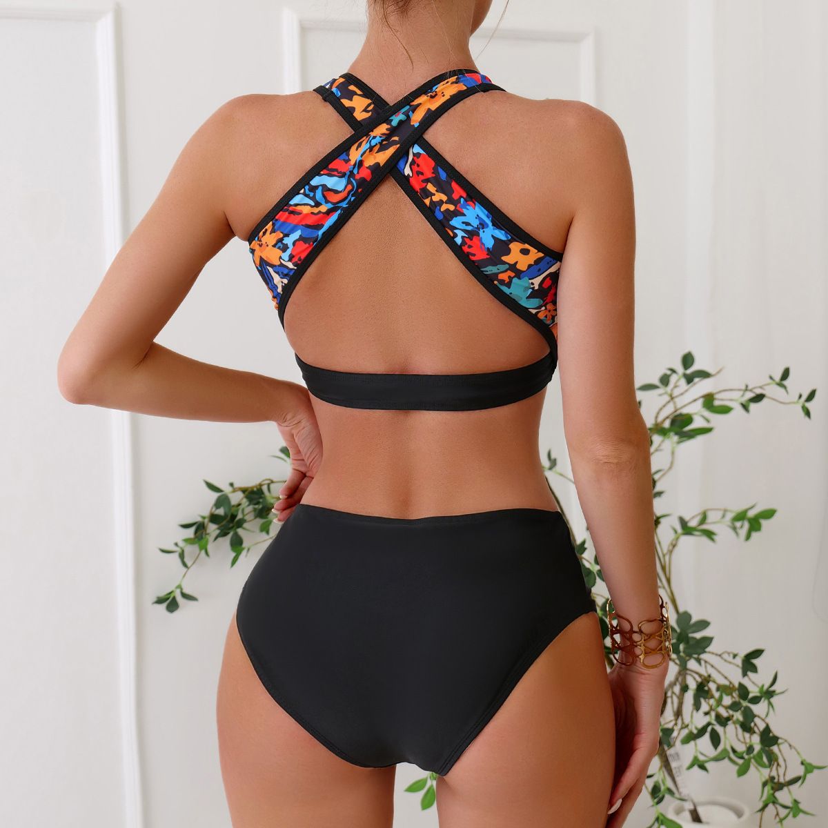 (image for) Women Printed Three Piece Swimsuit Tie Front Bikini Top Skirted Bottom Bathing Suit